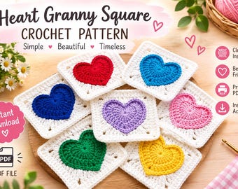 Heart Granny Square Crochet Pattern, Beginner Friendly, Valentine Gift (PDF Tutorial)