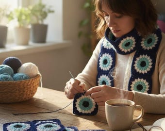 Evil Eye Crochet Granny Square Pattern, Beginner Blanket Motif