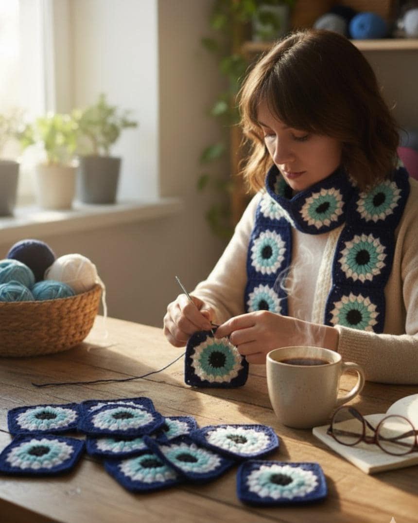 19 Evil Eye Crochet Patterns: Coasters, Squares and Home Decor 6 Evil Eye Crochet Granny Square