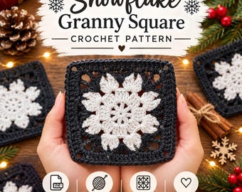 Easy Christmas Snowflake Granny Square Crochet Pattern (PDF) for Blanket & Beginners