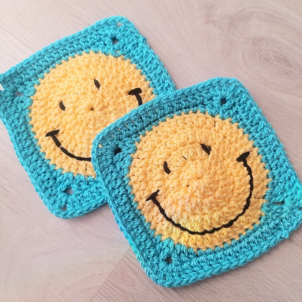 Smiley Face Granny Square Blanket Crochet Pattern, Baby Blanket Crochet Pattern, Digital Download PDF