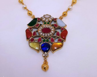 AHJ Kundan Jadau Navratan pendentif cadeau de mariage pour elle