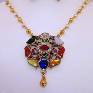 AHJ Kundan Jadau Navratan Pendent Wedding Gift for Her