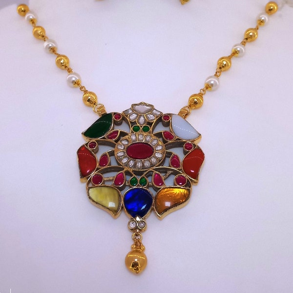 AHJ Kundan Jadau Navratan Pendent Wedding Gift for Her