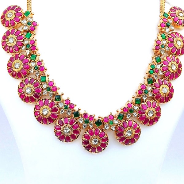 Jadau Kundan Necklace Real Imitation Indian Handmade Necklace Wedding Gold Necklace Indian jewelry, Gift for Her
