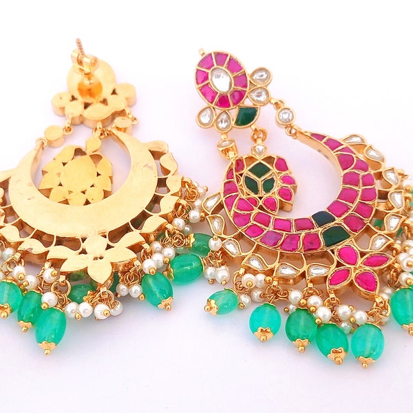 Jadau Kundan Earring  Real Imitation Gold Earring Plated Handmade Long Earring Indian Jewelry