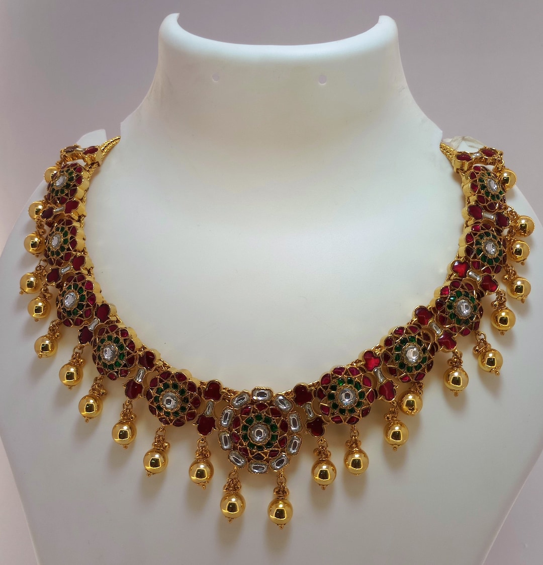 Kundan Jadau Bridal Necklace: 21k Gold Plated Indian Wedding
