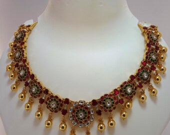 Kundan Jadau Bridal Necklace: 21k Gold Plated Indian Wedding Jewelry