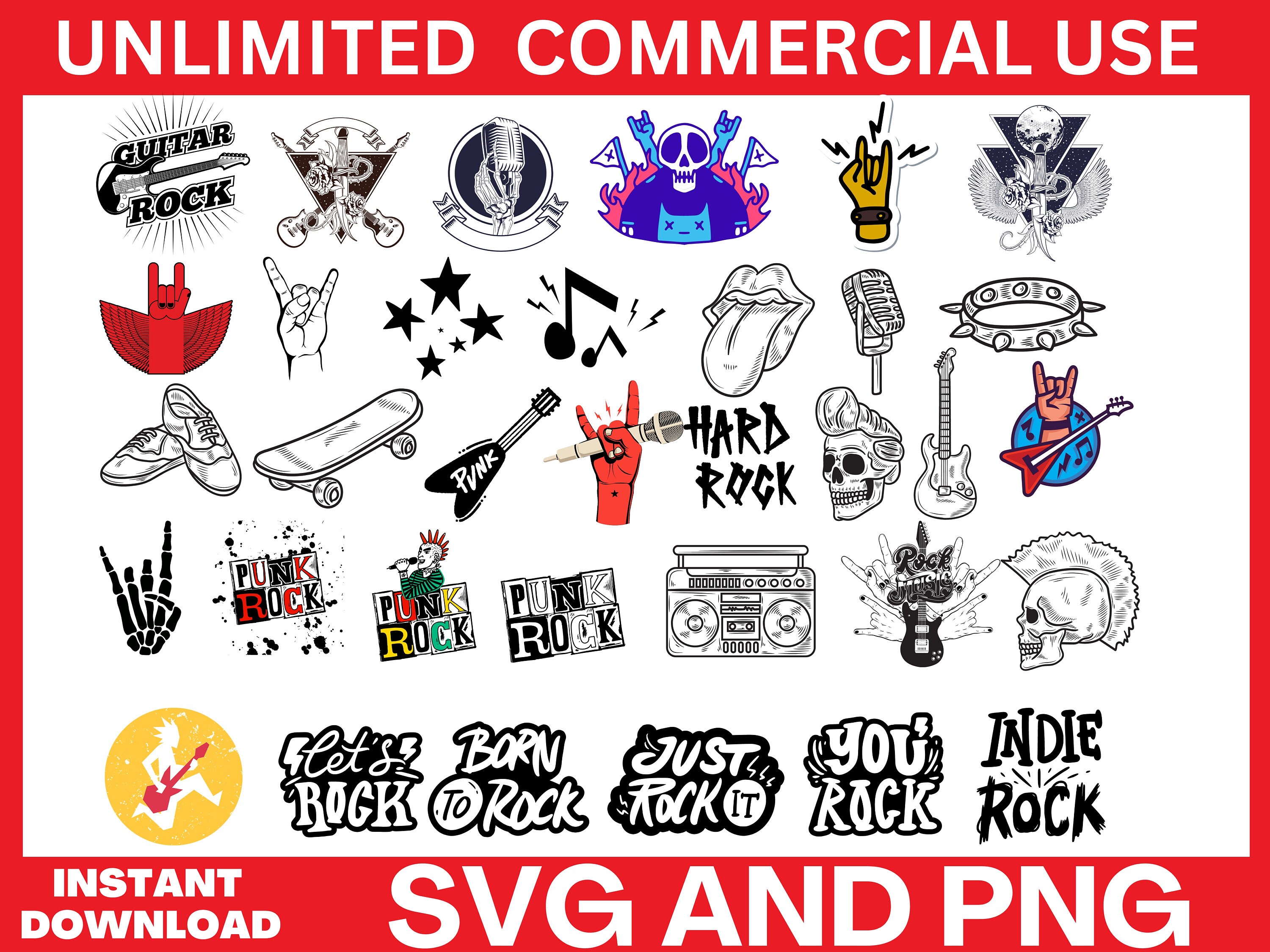 114 Rock & Roll Bundle Svg | Rock and Roll Music Svg | Guitar SVG ...
