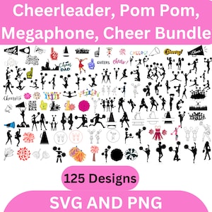 125 SVG Bundle Cheerleader Svg | Cheerleader png | Pom pom svg | Megaphone svg | Megaphone png | Cheerleader silhouette | CheerleaderClipart