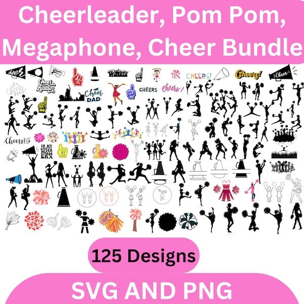 SVG Bundle Cheerleader Svg | Cheerleader png |  Pom pom svg | Megaphone svg | Megaphone png | Cheerleader silhouette | Cheerleader Clipart |