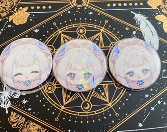 Set of 3 Genshin Impact Sangonomiya Kokomi Holographic Buttons Pins | 2.3" Anime Merchandise Gaming Merchandise Collectible