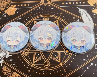 Set of 3 Genshin Impact Ganyu Holographic Buttons Pins | 2.3" Anime Merchandise Gaming Merchandise Collectible