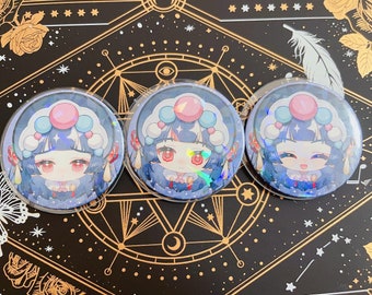 Set of 3 Genshin Impact Yun Jin Holographic Buttons Pins | 2.3" Anime Merchandise Gaming Merchandise Collectible