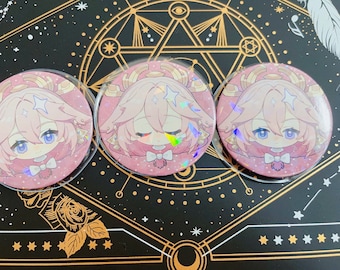 Set of 3 Genshin Impact Yae Miko Holographic Buttons Pins | 2.3" Anime Merchandise Gaming Merchandise Collectible