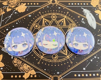 Set of 3 Genshin Impact Raiden Shogun Holographic Buttons Pins | 2.3" Anime Merchandise Gaming Merchandise Collectible