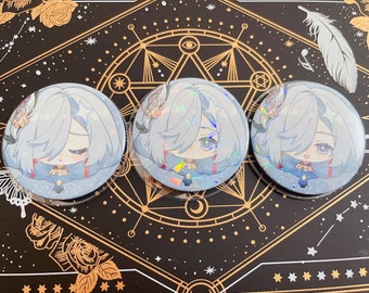 Set of 3 Genshin Impact Shenhe Holographic Buttons Pins | 2.3" Anime Merchandise Gaming Merchandise Collectible