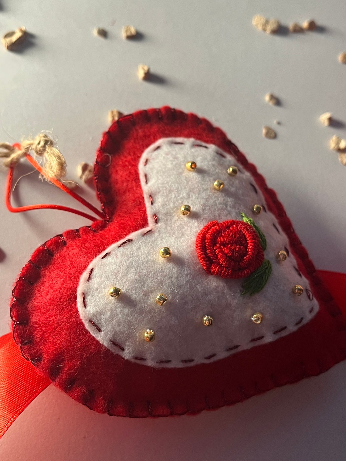 Hand-embroidered Rose Sachet / Rose Heart Decoration / - Etsy