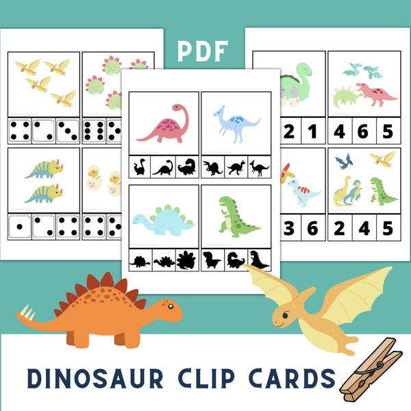 Dinosaur clip cards Counting Shadow Matching