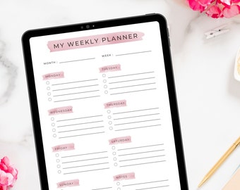 Wekelijkse planner, zelfzorg, INSTANT DOWNLOAD, roze, wellness, planner, dankbaarheidsdagboek, dagelijks welzijn, wekelijkse gewoonte tracker pdf, PLW04