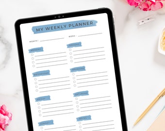 Wekelijkse planner, zelfzorg, INSTANT DOWNLOAD, Seafoam Blue, blauwe planner, Wellness, planner, dankbaarheidsdagboek, wekelijkse gewoonte tracker, PLW02