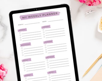 Wekelijkse planner, zelfzorg, INSTANT DOWNLOAD, paars, wellness, dankbaarheidsdagboek, dagelijks welzijn, wekelijkse gewoontetracker, PLW03