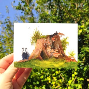 Cute Badger Greeting Card with envelope, Nature Lovers Nature Landscape, Spring Summer Warm Painting, Gift for Animal Lovers Blank Card