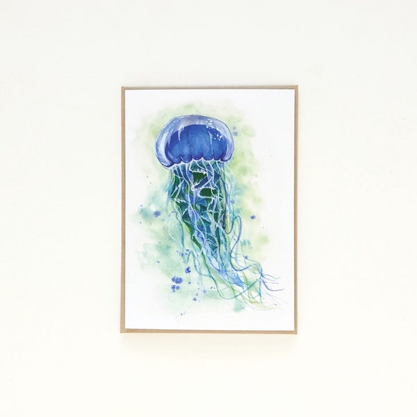 Jellyfish greeting card, jelly fish watercolour, underwater art, original painting on blank card