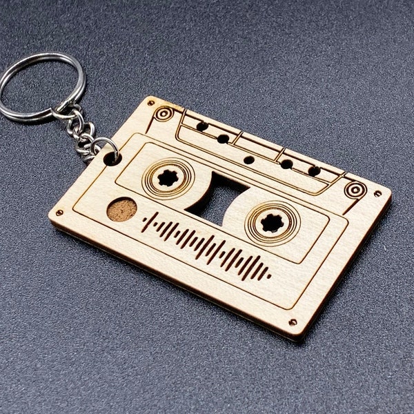 Custom Cassette Keychain, Maple Wood Keychain, Laser Engraved Wood, Personalized Cassette Tape, Gift for Her, Modern Mixtape Music Playlist