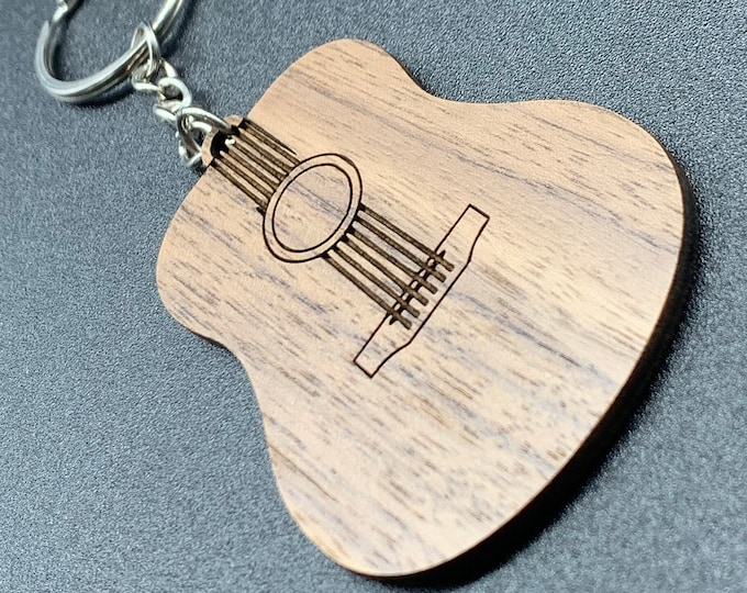 Custom Guitar Keyring, Wooden Guitar Shaped Keychain, Walnut, Personalized Gift, Mini Guitar, Music Lover Gift, Guitar Teacher Gift