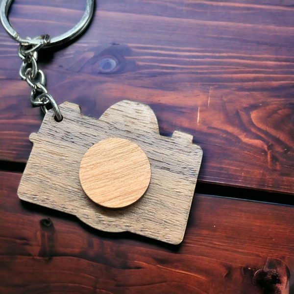Wooden Camera Keychain, Walnut and Cherry Keychain, Personalized Camera Keyring, Photography Gift, Camer Gifts, Travel Gift, Custom Camera