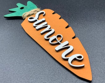 Personalized Carrot Tag, Laser Cut Wooden Carrot Gift Tag, Cute Name Tag, Kids Easter Basket, Custom Basket Name Tag, Easter Table Decor