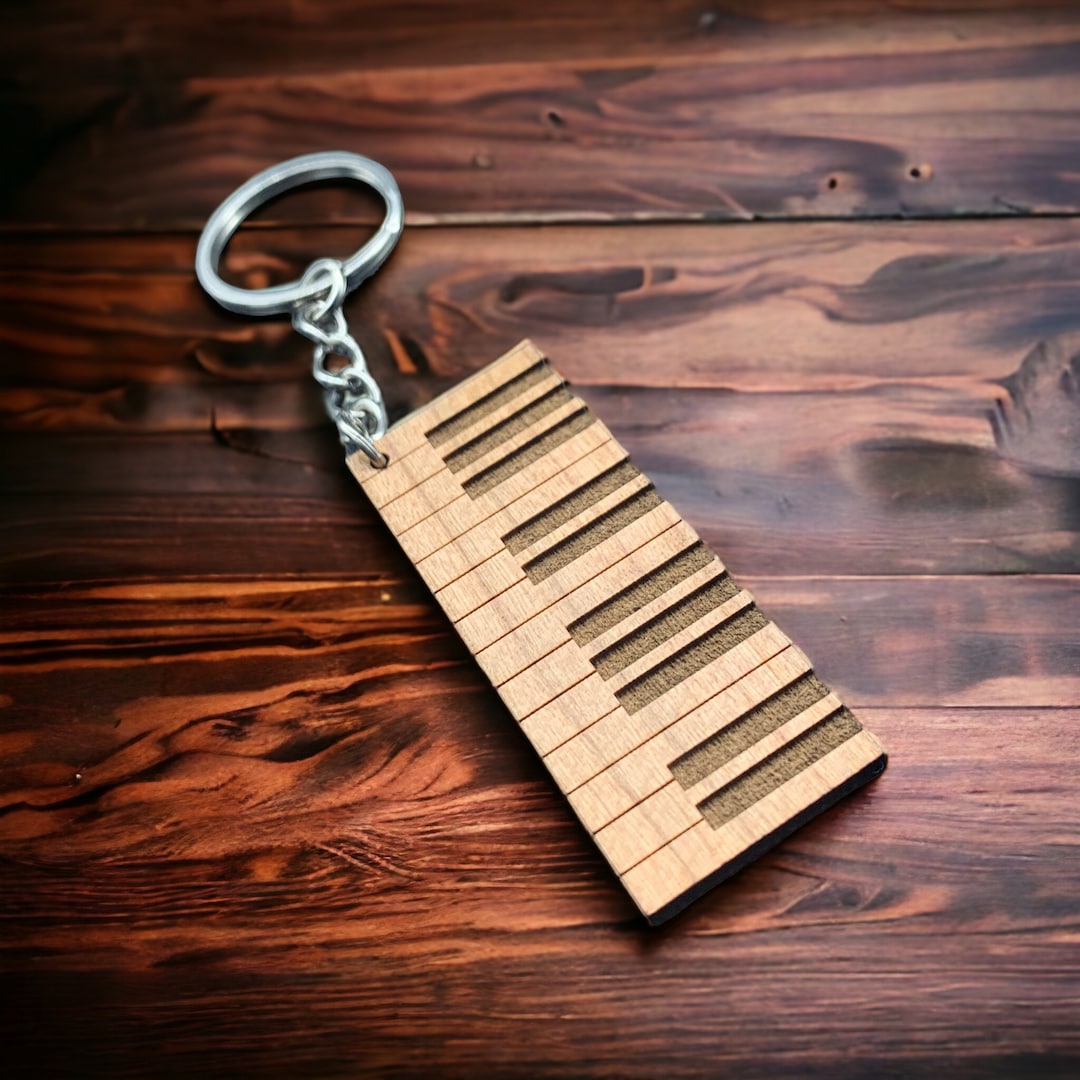 Piano Keyboard Keychain, Personalized Gift With Custom Engraved Text for Music Lovers, Cherry ...