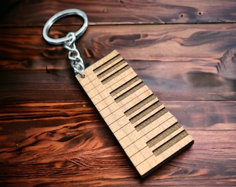 Piano Keyboard Keychain, Personalized Gift With Custom Engraved Text for Music Lovers, Cherry Wood Keychain