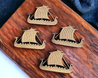 Lot de 4 aimants vikings, grand bateau viking Drakkar, aimants pour réfrigérateur rustiques gravés