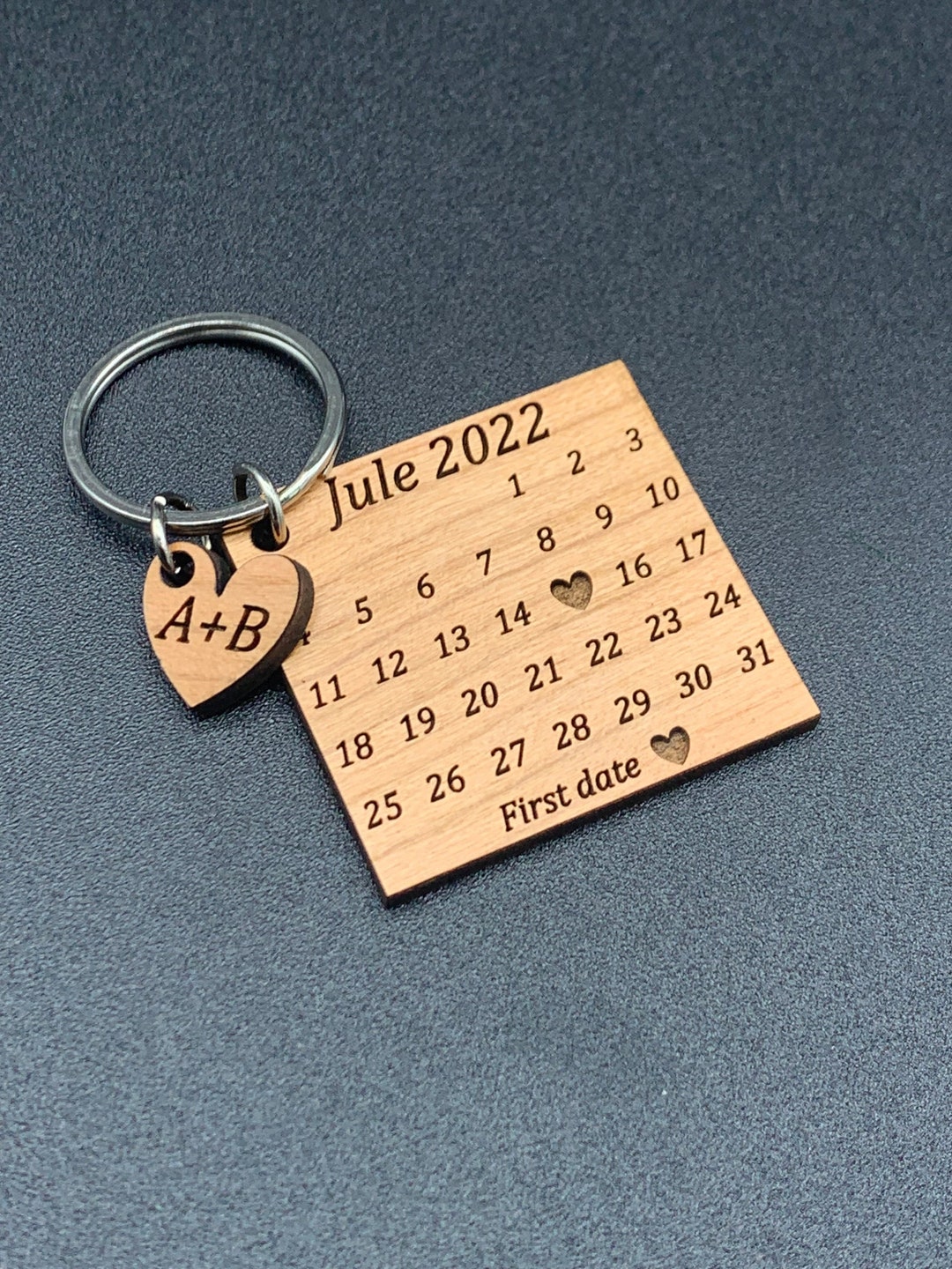 Personalised Calendar Keychain Laser Engraved Cherry Wood Keychain