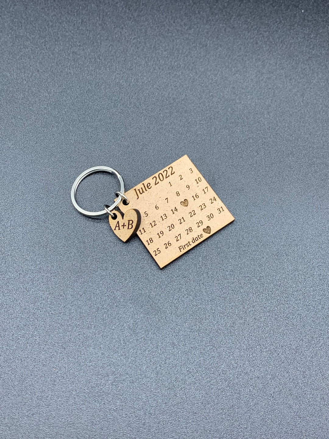 Engraved Calendar Date Keychain, Wooden Keychain, Anniversary Gift Idea