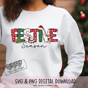 Doodle letras temporada festiva png, diseño de sublimación de letras navideñas, png para pequeñas empresas, diseño de camiseta navideña,