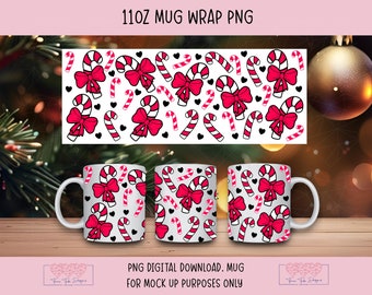 Julmugg med polkagrismugg png, sublimering av rosettmugg, 285 g mugg med UV-tryck, juldesign png, småföretag png, kaffemugg