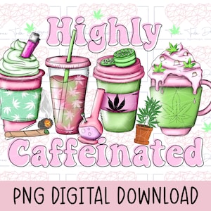 Archivo png de hierba de café con alto contenido de cafeína, diseño de sublimación de café, png de cannabis retro, descarga digital de la planta de café, archivo de imágenes prediseñadas de marihuana