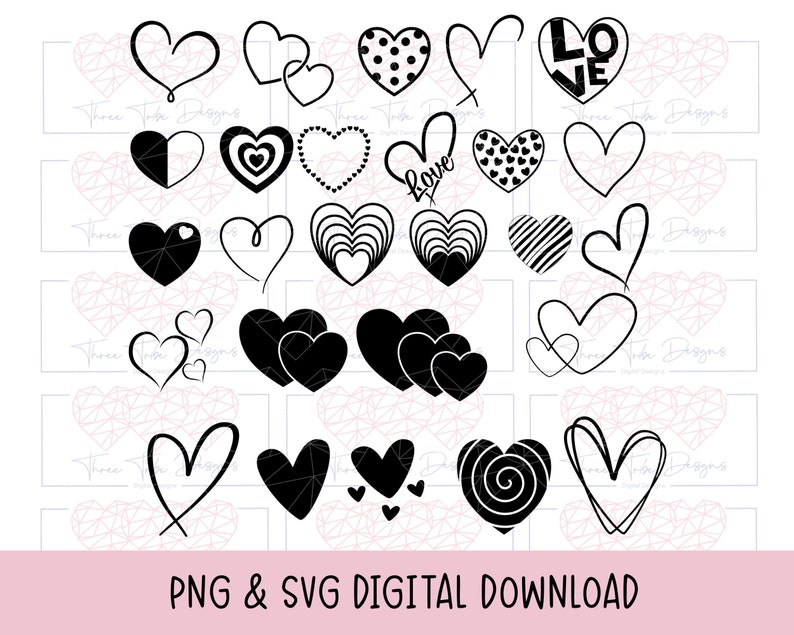Heart Svg Bundle, Doodle Hearts Png, Svg Files for Cricut, Cute Heart ...