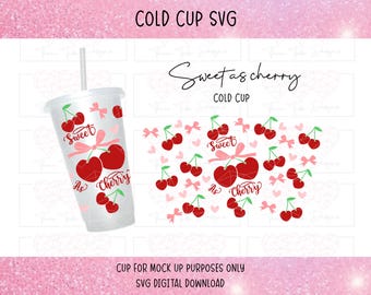 Körsbärsrosett kall kopp omslagssvg, söt som körsbärssvg, rosa rosettsvg kall kopp dekalsvg, körsbärsestetisksvg, svg utan hål omslagssvg, digital nedladdning