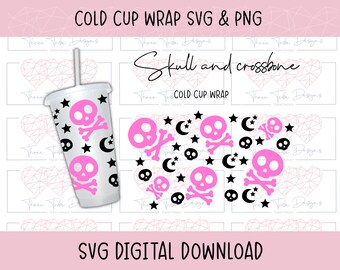 Dödskalle kall kopp svg, skelett svg, halloween png, måne svg, filer för Cricut, söt hållös omslagsduk, läskig kall kopp svg 24 Oz, stjärna svg