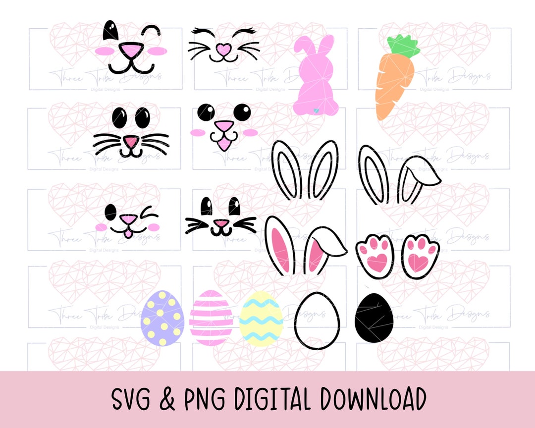Easter Bundle Bunny Face Svg, Bunny Ear Svg, Spring Easter Shirt Svg ...