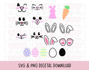 Påskknippe kanin ansikte svg, kaninöra svg, vårpåsktröja svg, påskägg svg, glad påsk svg knippe, morot clipart,