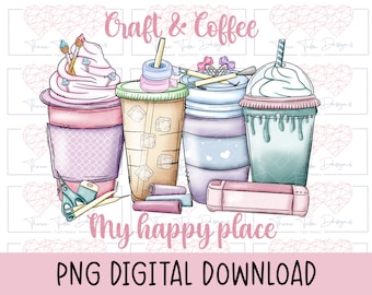 Small business png, craft tools design, Craft & coffee my happy place sublimation, mug png file, craft supplies digital download, coffee png