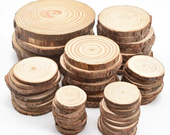 Round Unfinished Wood Slices, Natural Pine Circles With Tree Bark, Log Discs for Arts, DIY Crafts, Rustic Wedding 3-12cm/0.19-0.39inch Thick