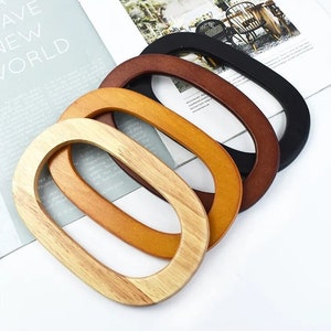 Natural Wood Bag Handle, 2/4 pcs, Unfinished Oval Hollow Wood Cutout, Burr-free Painted, for DIY Craft, Making Handbag, Handle Supplies