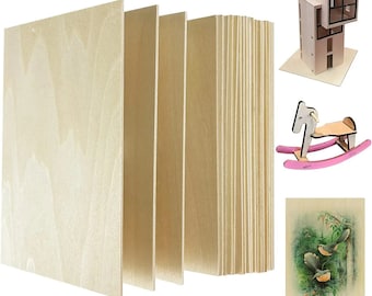 Blank Wood Board Sheet, 10pcs, Unfinished Wood Thin Slice, Laser Cut, for DIY Craft, Painting, Blank Sign, Cutting Board, Woodworking Tool