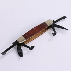 Cortador de madera plegable 6 en 1, acero SK5 resistente y afilado, mango de madera de caoba duradero, ideal para manualidades, tallado, corte y camping.
